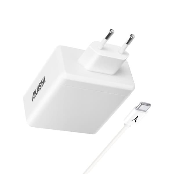 Lader - Akashi - 130W - 2 USB-C 100W - 1 USB 30W - USB-C kabel inkluderet Vit