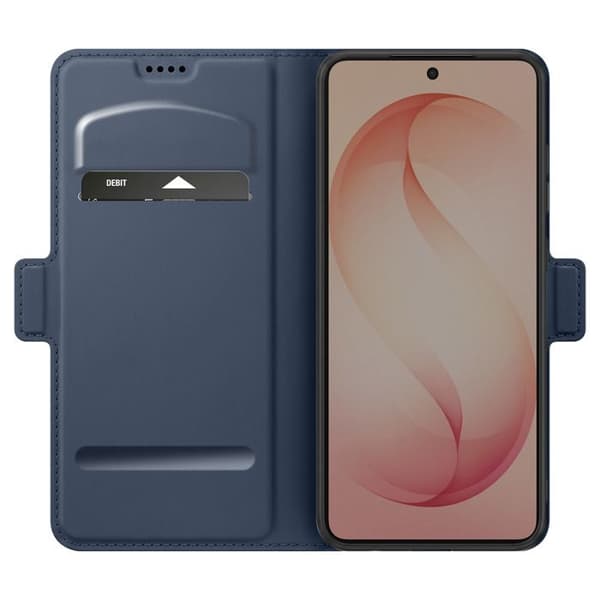 Plånboksfodral för Galaxy S26 Slätt Läder med Videostöd Mörkblå Blå