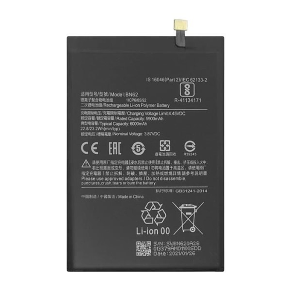 Xiaomi Redmi 9T, Note 9 og Poco M3 erstatningsbatteri 5900 mAh sort