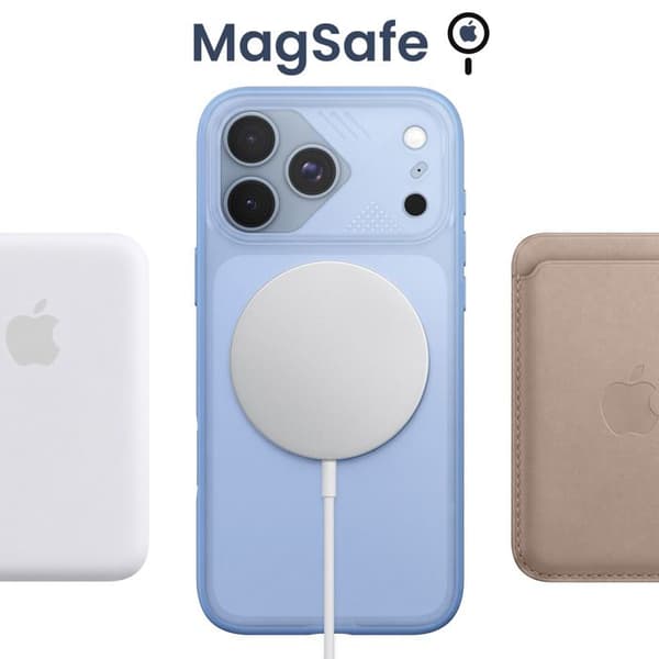 MagSafe-cover til iPhone 18 Pro med gennemsigtig bagside og roterende ring i blå Blå