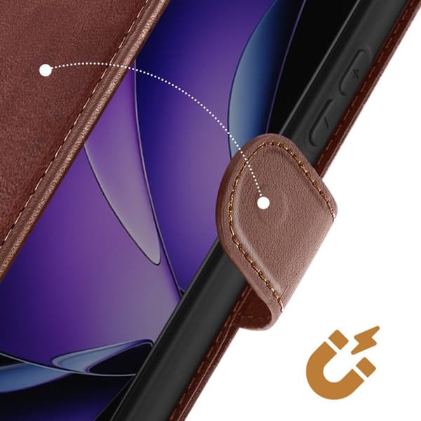 Étui til Oppo Reno 13 Pro - AVIZAR - Mørkebrun - Videostativ - Håndledsrem - Tegnebog brun