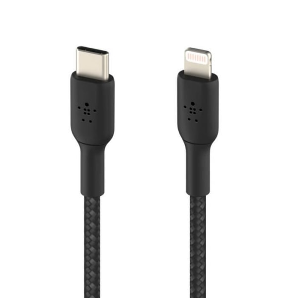 Kabel USB-C till Lightning 18W Strömförsörjning Nylonflätad 1m Belkin svart