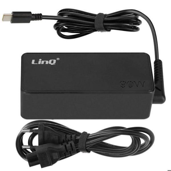 USB C -virtalähdelaturi kannettavan tietokoneen virransyöttöön 90 W LinQ Svart