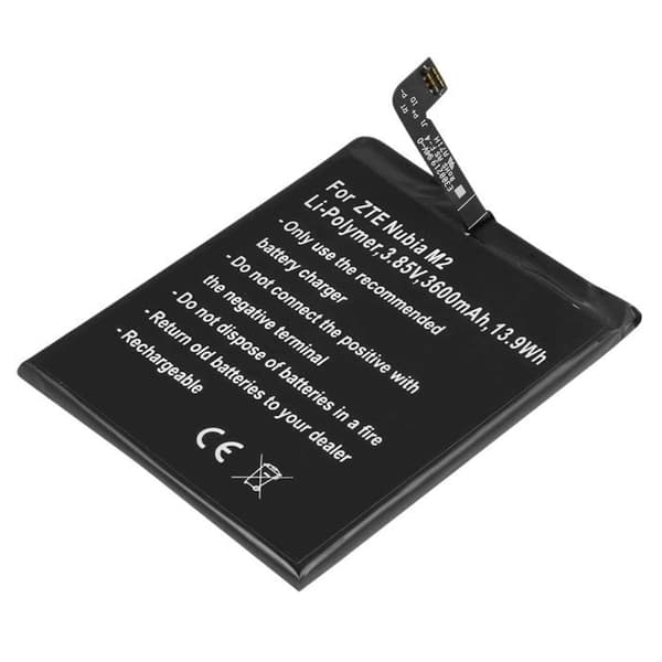 Erstatningsbatteri - AVIZAR - ZTE Nubia M2 - Li-Polymer 3600mAh - 3,85V - Sort Svart