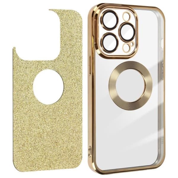 Coque iPhone 14 Pro - Protecam - Paillette Or - Silicon Gel - Kamera Skyddad - Elegant Guld