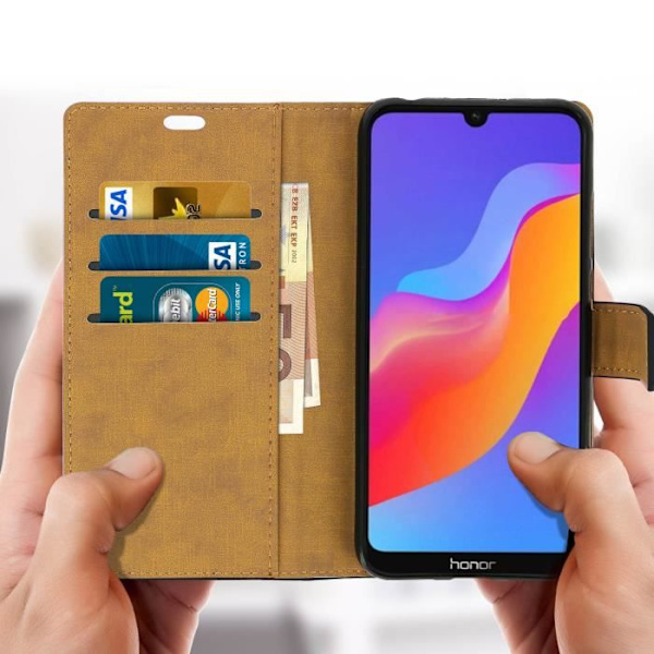Housse folio - AVIZAR - Honor 8A - Øko-læder - Kortholder - Videoopstand Svart