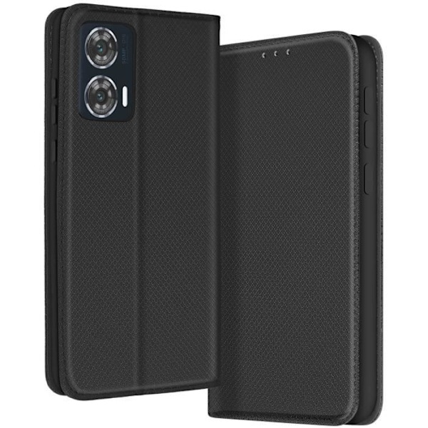 Etui til Motorola Edge 50 Fusion - AVIZAR - Sort - Vegansk læder - Klap med kortlomme - Støtte Svart
