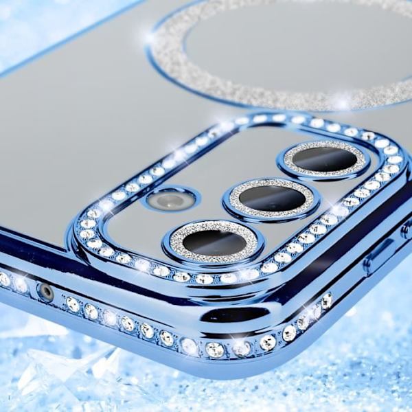 Timanttikotelo Samsung Galaxy A15 MagSafe Contour tekojalokivi vaaleansiniselle Blå