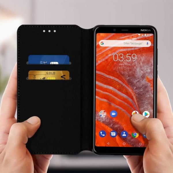 Hus - AVIZAR - Nokia 3.1 Plus - Folio etui - Eco-læder - Støttemodus - Sort Svart