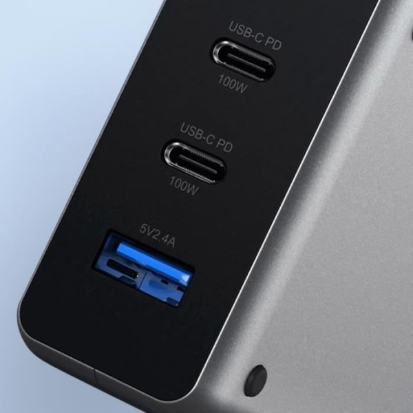 100 W GaN verkkolaturi 2 USB-C PD + USB Compact Design Satechi Space Grey Grå