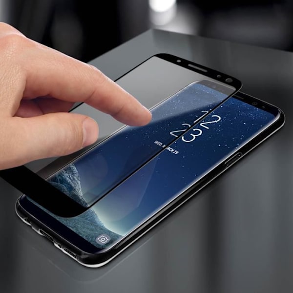 Suojakuori Samsung Galaxy S8:lle - AVIZAR - Pehmeä silikoni - 9H Karkaistu lasikalvo - Musta ääriviiva Svart