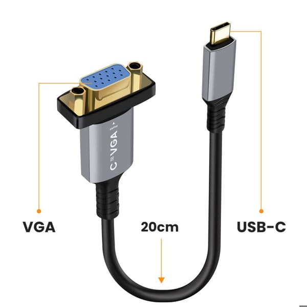 USB-C - VGA - Full HD 1080p - 20cm - Plug & Play - Harmaa