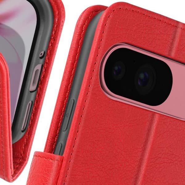 Red Wallet and Video Stand Case til Google Pixel 9 og 9 Pro - AVIZAR - Chesterfield Röd