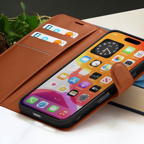 Plånboksfodral - ZANAÉ - iPhone 16 - Brun - Horisontell Stöd - Magnetisk Stängning kastanj