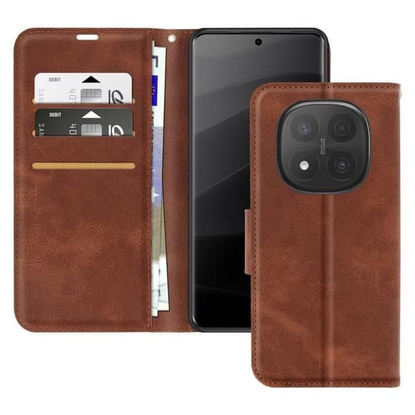 Smartphonefodral - AVIZAR - Redmi Note 14 Pro/Pro Plus - Plånbok - Mörkbrun - Rem inkluderad kastanj