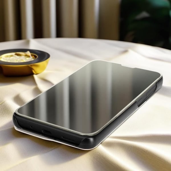Étui för Samsung Galaxy M55 Fällbar Spegel Clear View Ställning Silver Grå