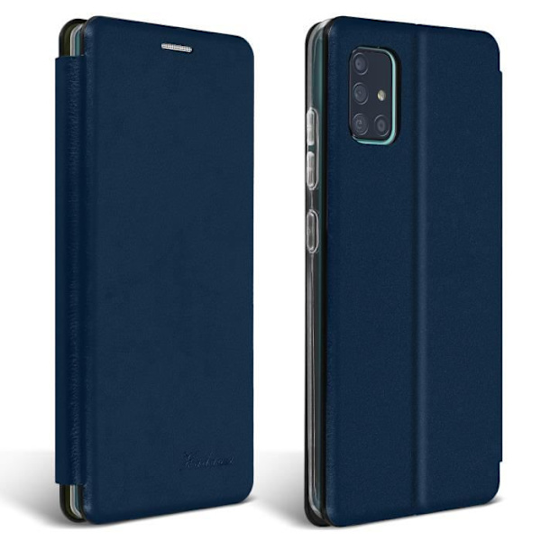 Etui - AVIZAR - Galaxy A51 - Ekoskinn Texturerad - Lock - Kortfack - Ställ Blå Blå