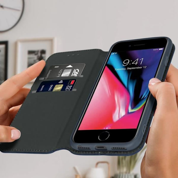 Fodral för iPhone SE 2020, 8, 7, 6 och 6S Flip Wallet Support Video blå Blå Blå