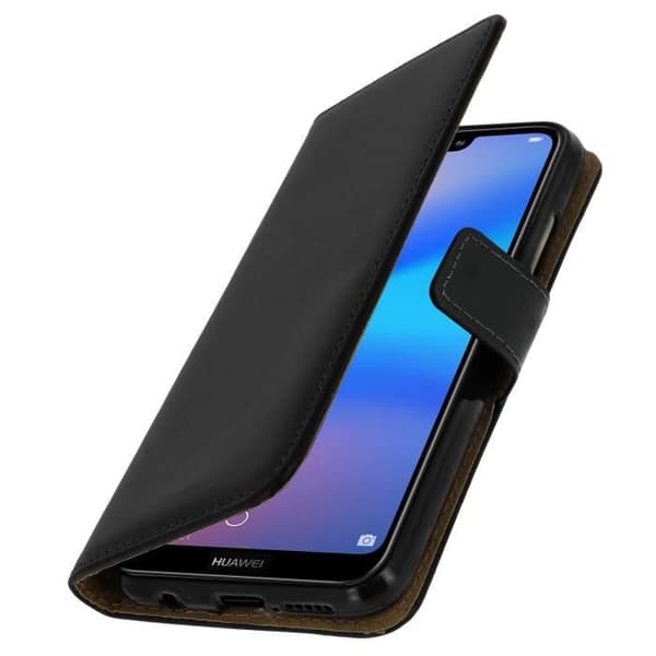 Folio tegnebogs etui - AVIZAR - Huawei P20 Lite - Ægte læder - Fuld beskyttelse - Stativfunktion svart