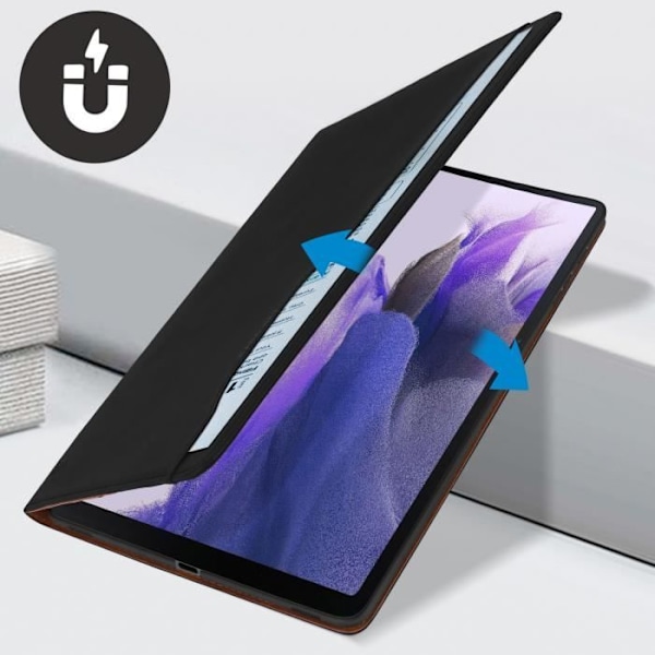 Fodral - Samsung - Galaxy Tab S7 FE - Läderimitation - Dokumentförvaring - Videostöd Svart