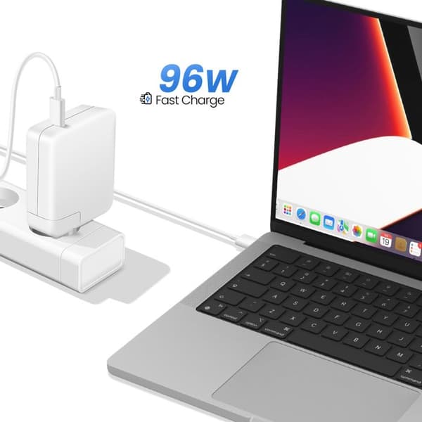 Laddare för MacBook Pro 14'' M1 till M3 USB-C 96W + Kabel 1,8m Vit Vit