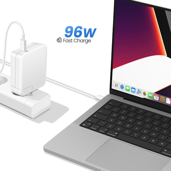 Lader til MacBook Pro 14'' M1 til M3 USB-C 96W + Kabel 1,8m Hvid Vit