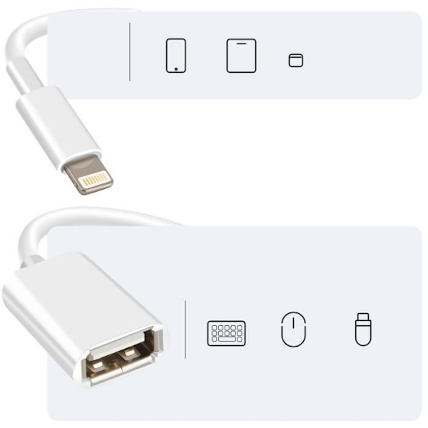 OTG USB til Lightning Adapter Kompakt bærbar 10cm Hvid