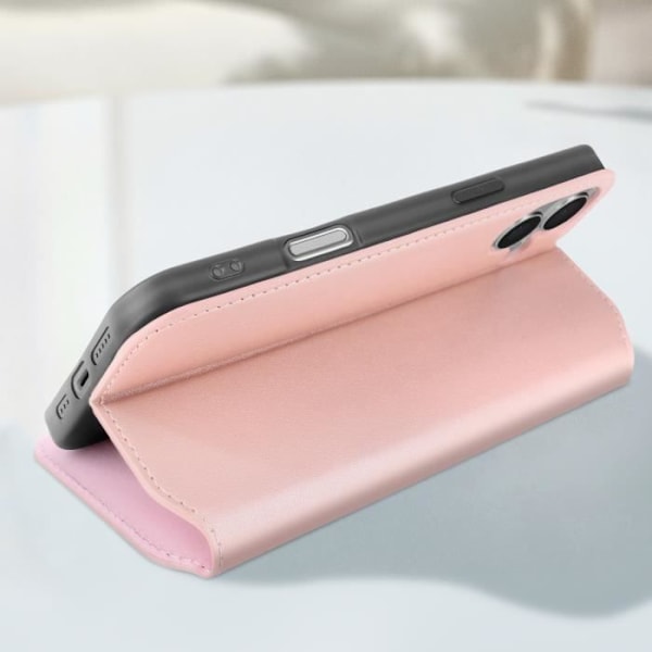 iPhone 16 -kotelo, jossa on korttipidike ja videotuki, roosa shamppanja Rosa