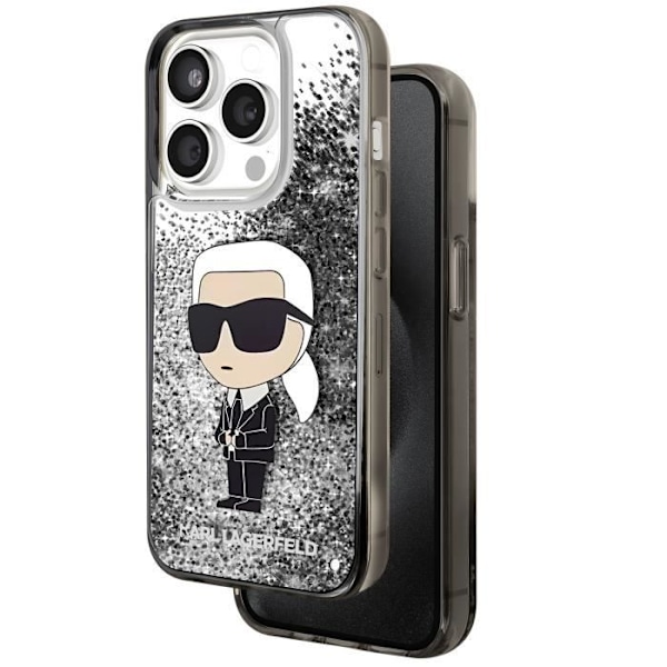 Suojakuori iPhone 15 Prolle - KARL LAGERFELD - Kelluvat kimaltelevat kuviot - Korotetut reunat - Harmaa Grå