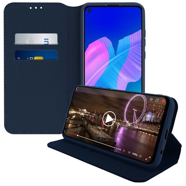 Housse - AVIZAR - P40 Lite E - Folio Wallet Case - Eco-læder - Blå Blå