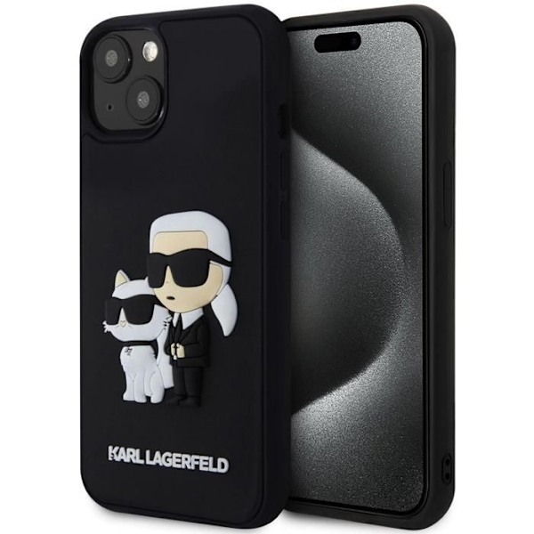Karl Lagerfeld 3D Gummi Karl og Choupette Bagcover til iPhone 14 Sort