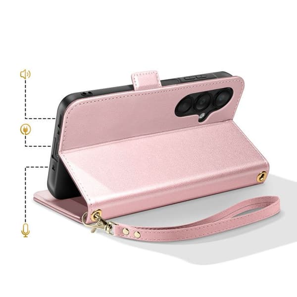 Fodral för Galaxy A16 / A26 / A17 Anti-RFID med axelrem och handledsrem i rosa Ros