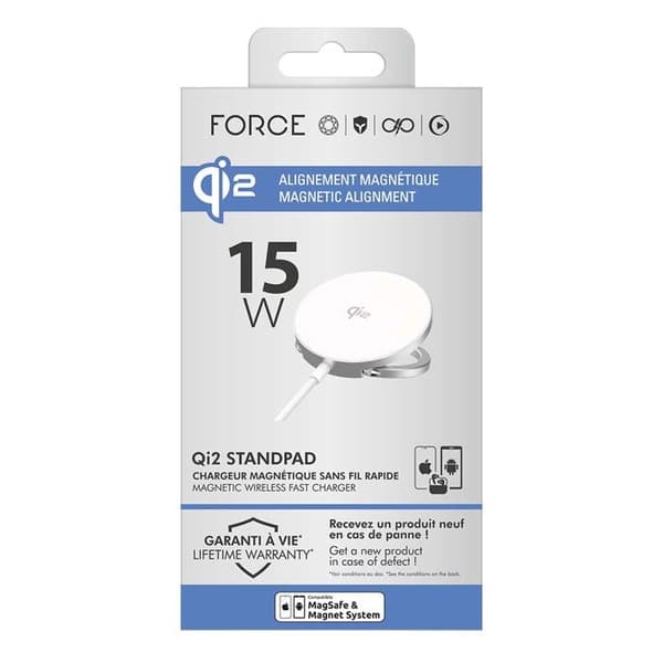 Magnetisk Trådløs Oplader - FORCE POWER - 15W Qi2 - Sammenklappelig Støtte - USB-C Hvid Vit