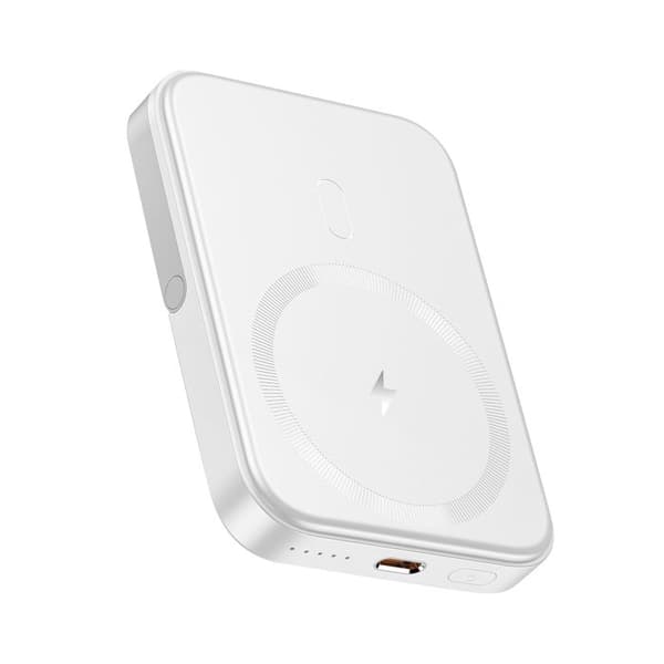 Externbatteri - AKASHI - MagSafe 5000 mAh - USB-C 20W - Flexibel Ställning - Snabbladdning Vit