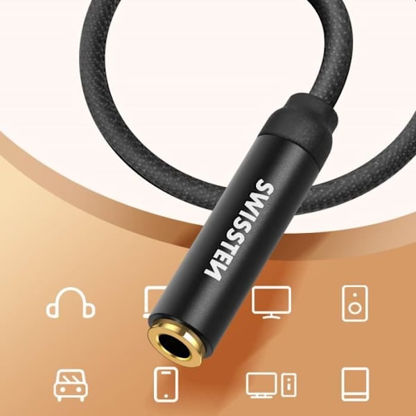 3,5 mm jackförlängning - SWISSTEN - Svart flätad nylon - 1,5m