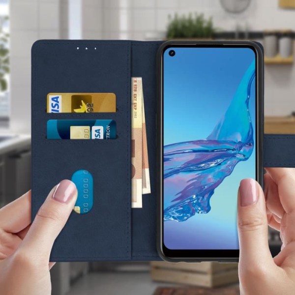 Étui AVIZAR för Oppo A53 / A53s - Heltäckande Fodral med Kortficka och Stödfunktion, blå natt Midnattsblå