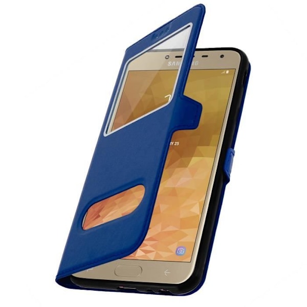 Etui Folio - AVIZAR - Samsung Galaxy J4 Plus - Kaksoisikkuna - Tukiominaisuus - Sininen Blå