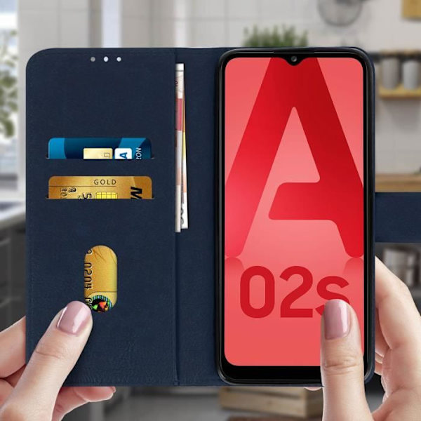 Kotelo Samsung Galaxy A02s - Chersterfield - Sininen - Puolijäykkä - Magneettinen - Videotuki Blå