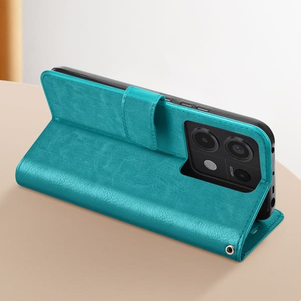 Fodral till Redmi Note 13 Pro 5G - MAYAXESS - Plånboksställ och handledsrem - Turkos Blå