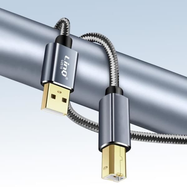 USB-kabel - LinQ - USB-A 2.0 til USB-B 2.0 - 1,5m - Flettet nylon - Hurtig overførsel