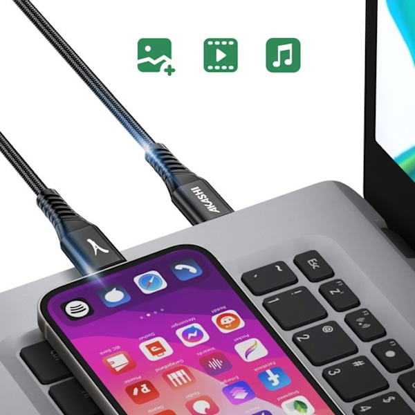 USB-C til Lightning Hurtigopladning 3A og Synchronisering 1m Akashi Sort Svart