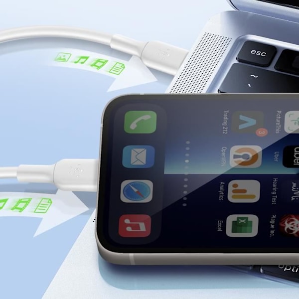 USB-C-kaapeli iPhone Lightning Power Delivery 18W MFi-sertifioitu 2m Belkin Valkoinen Vit