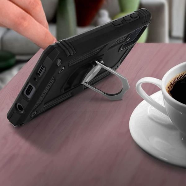 Samsung Galaxy A71 Stødsikker Bi-materiale Case Ring Sort Video Support Sort