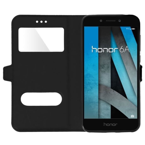 Honor 6A Double Window Case Cover Silikon Gel Shell - svart