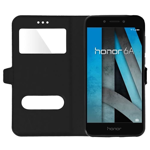 Housse - AVIZAR - Honor 6A - Ekoskinn - Mjuk skal - Dubbel fönster svart