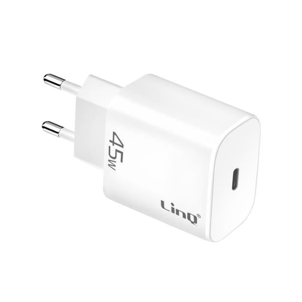 USB-C Laddare 45W - LINQ - Power Delivery 3.0 - Snabbladdning - Överspänningsskydd - Kompakt Design Vit