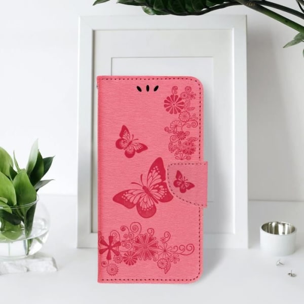 Fjärils- och blommönsterfodral Samsung Galaxy A33 Plånboksvideoställ Rosa