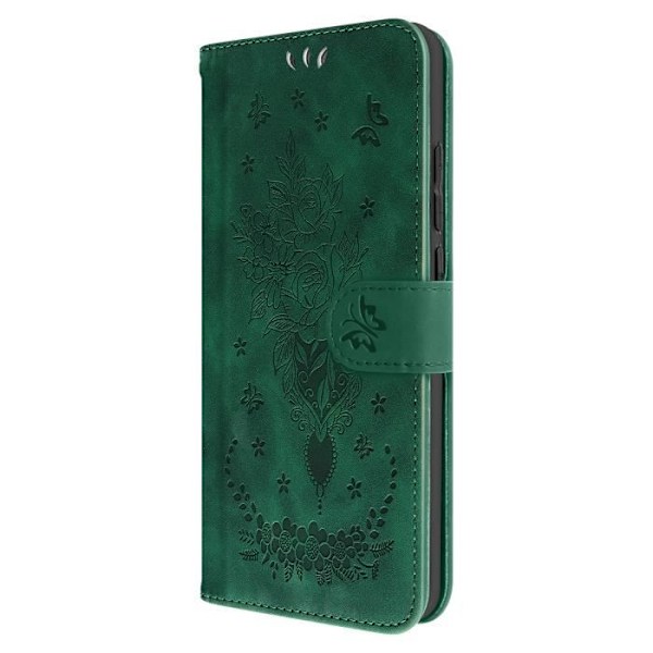 AVIZAR plånboksfodral för Xiaomi Redmi 12C - Grönt blommigt fjärilsmönster - Hårt - Flik Grön