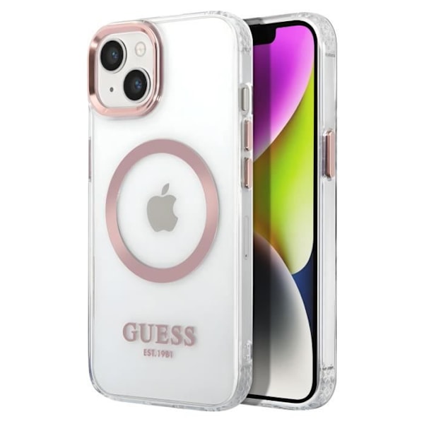 Coque för iPhone 14 Plus MagSafe Metal Outline Guess Transparent Transparent