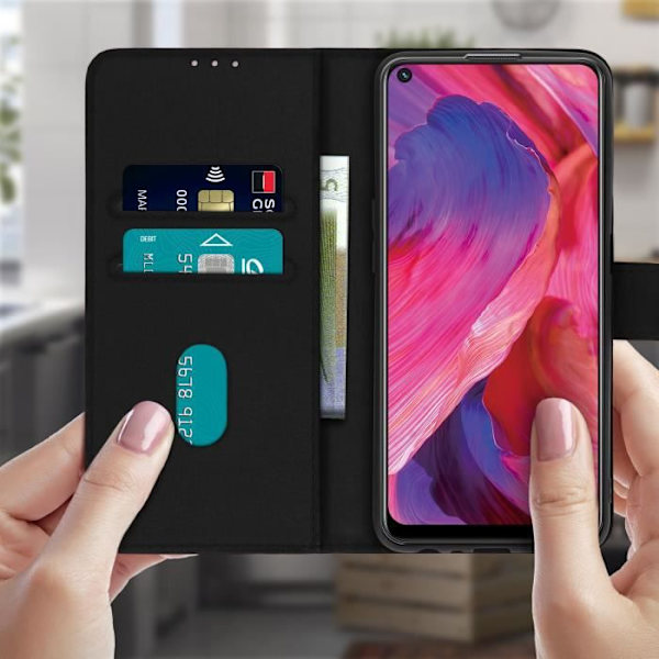 Oppo A54 5G ja A74 5G Lompakkokotelo Klipsi Tukitoiminto Musta - AVIZAR - Kova - Aikuisille - Matta - Yhdistetty Svart